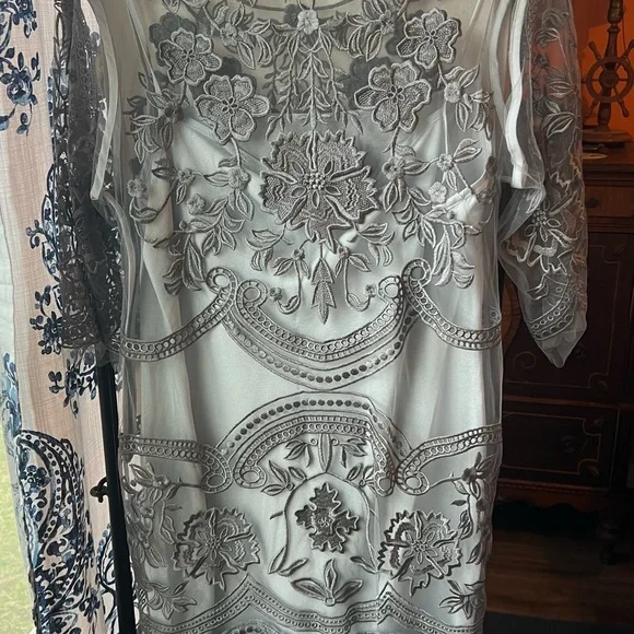 Grey lace dress with lined with silver slip - Picture 4 of 6